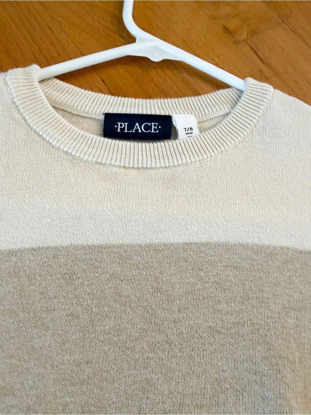 Boys Striped Crewneck Sweater in Cream, Tan & Brown